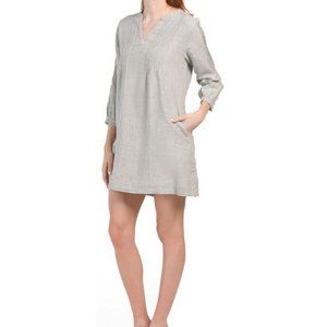 🆕 NWT TAHARI Linen Tunic Shirt Dress Women’s Medium Gray Long Sleeve Swim Cover